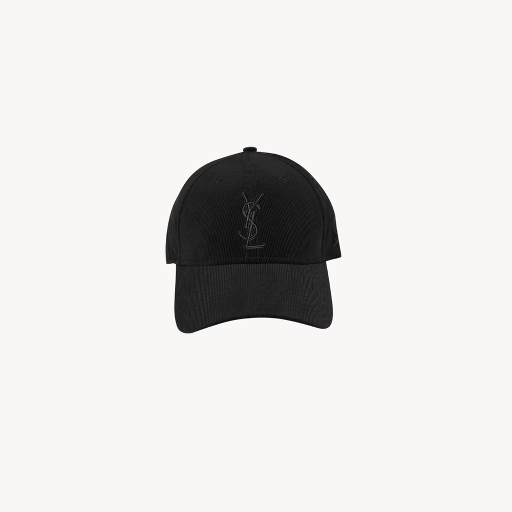 Saint Laurent (Black) NEW ERA CASSANDRE CAP IN CORDUROY (UNISEX) YSL.